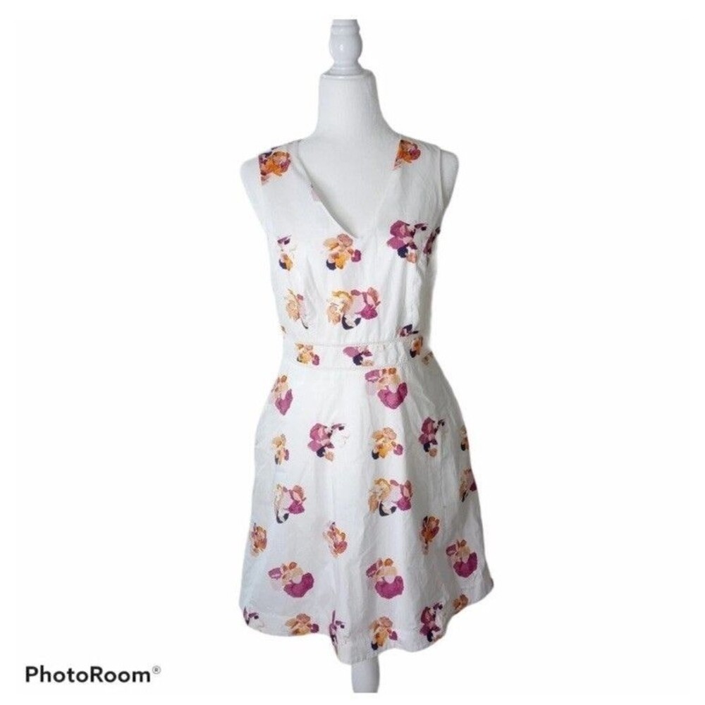 Nicole Miller New York Floral V-Neck A-Line Dress Size 6 Sleeveless Ladder Lace